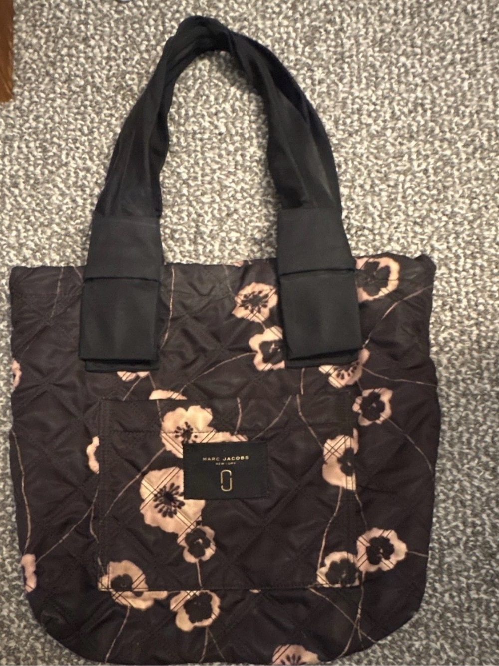 Marc Jacobs Black Quilted Tote with Blush Floral Print